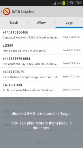 短信阻止 sms blocker by optinno